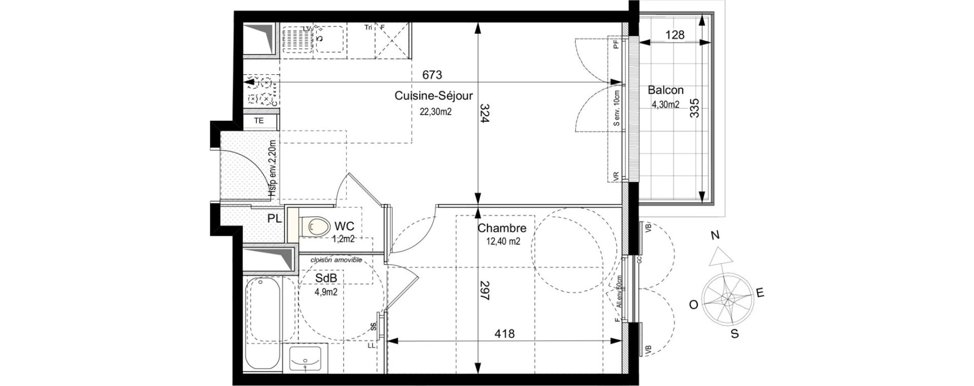 Appartement T2 de 40,80 m2 au Plessis-Robinson Ilot du ponant