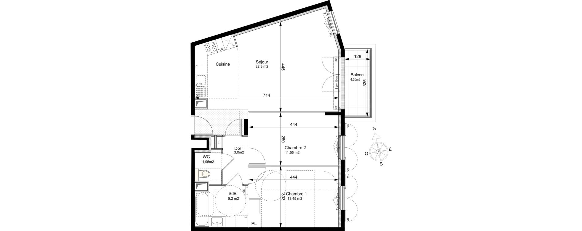 Appartement T3 de 67,45 m2 au Plessis-Robinson Ilot du ponant