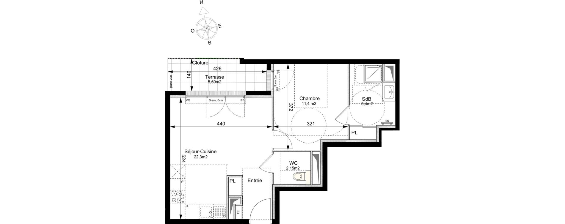Appartement T2 de 41,25 m2 au Plessis-Robinson Ilot du ponant