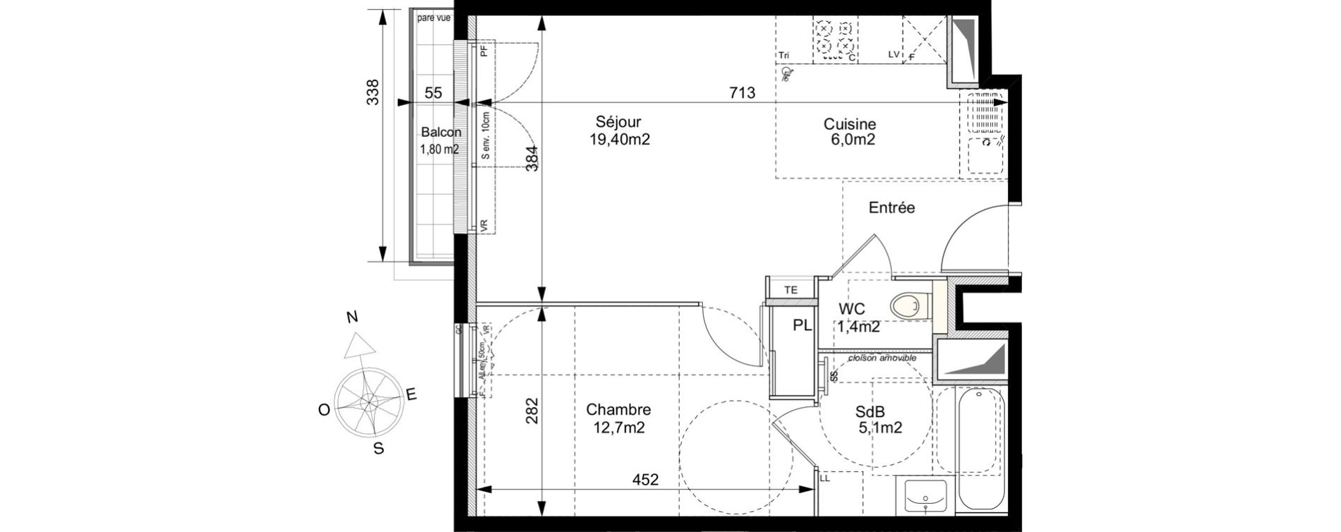 Appartement T2 de 44,60 m2 au Plessis-Robinson Ilot du ponant