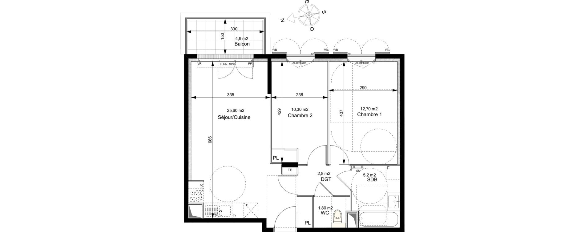 Appartement T3 de 58,40 m2 au Plessis-Robinson Ilot du ponant