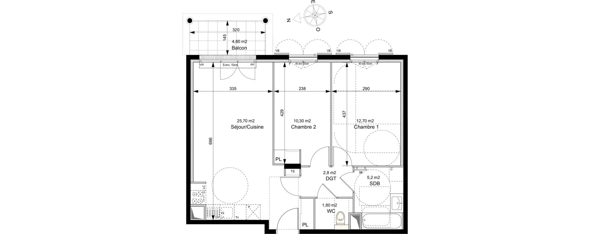 Appartement T3 de 58,50 m2 au Plessis-Robinson Ilot du ponant