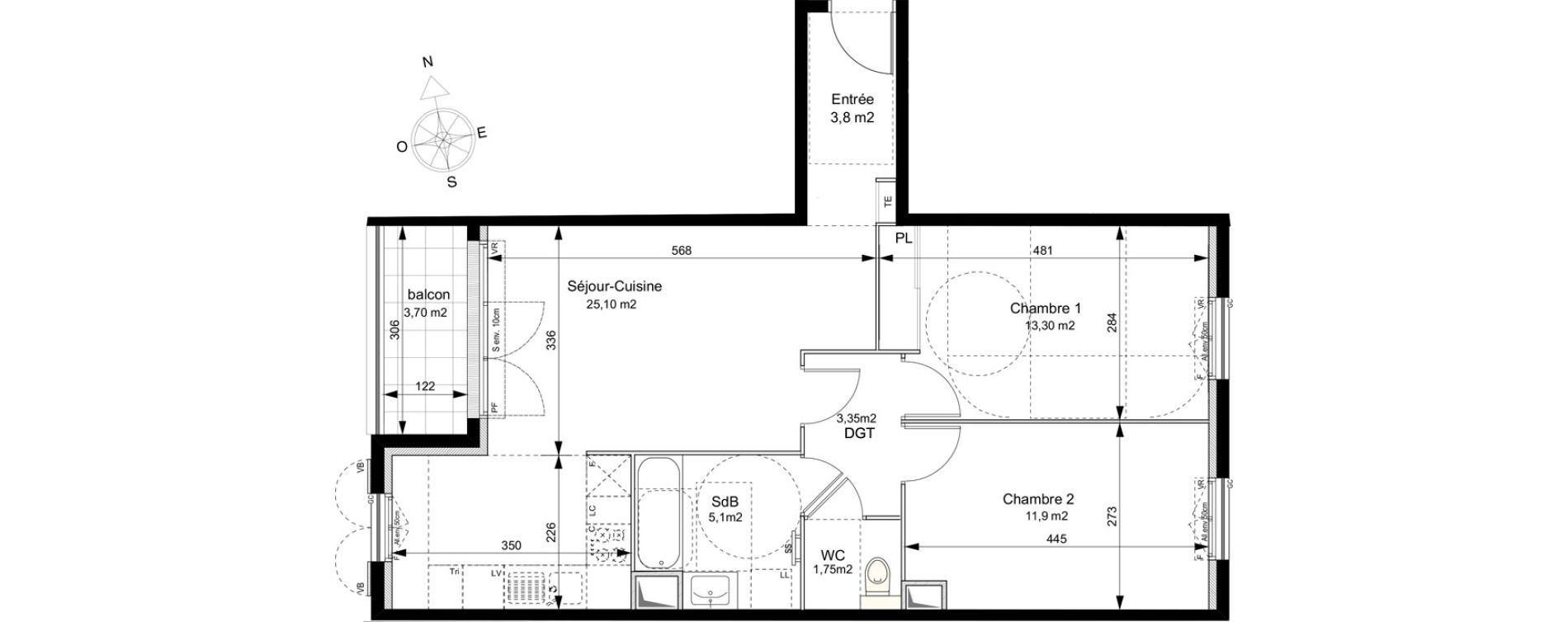 Appartement T3 de 64,30 m2 au Plessis-Robinson Ilot du ponant