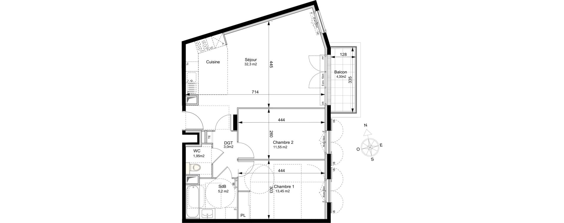 Appartement T3 de 67,45 m2 au Plessis-Robinson Ilot du ponant