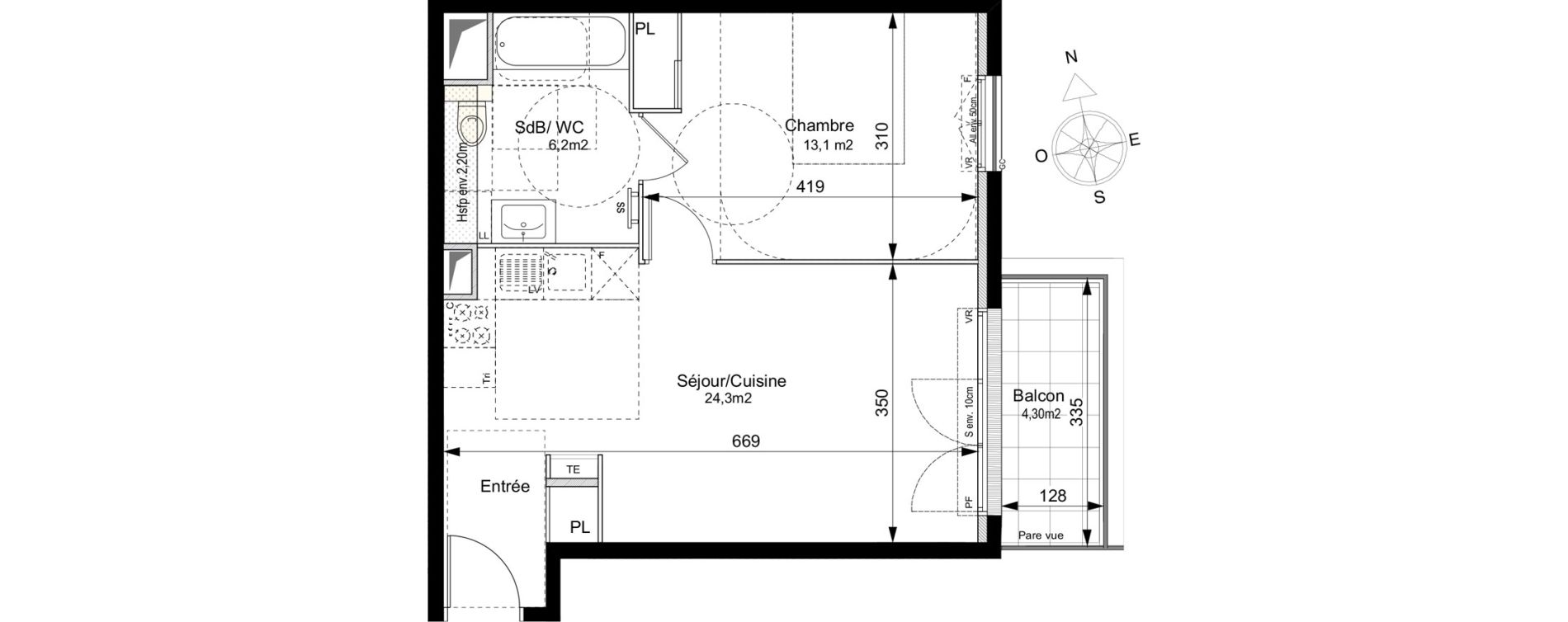 Appartement T2 de 43,60 m2 au Plessis-Robinson Ilot du ponant