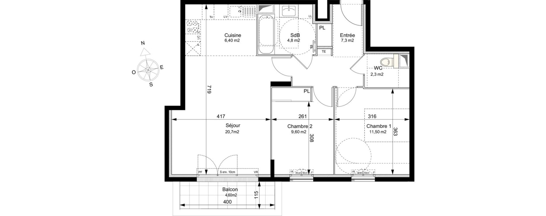 Appartement T3 de 62,60 m2 au Plessis-Robinson Ilot du ponant