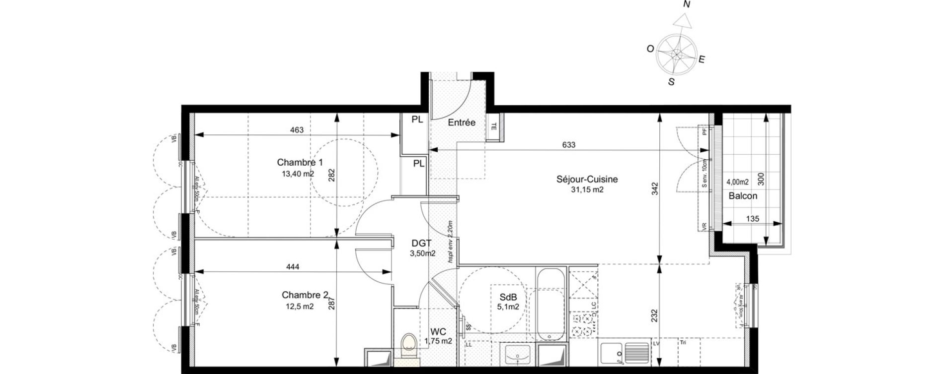 Appartement T3 de 67,40 m2 au Plessis-Robinson Ilot du ponant
