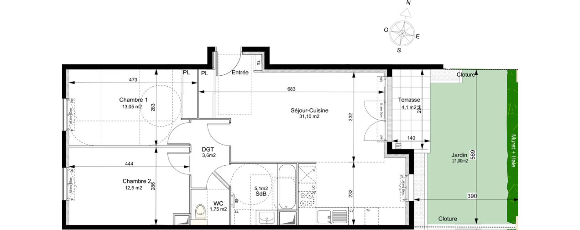 Appartement T3 de 67,60 m2 au Plessis-Robinson Ilot du ponant