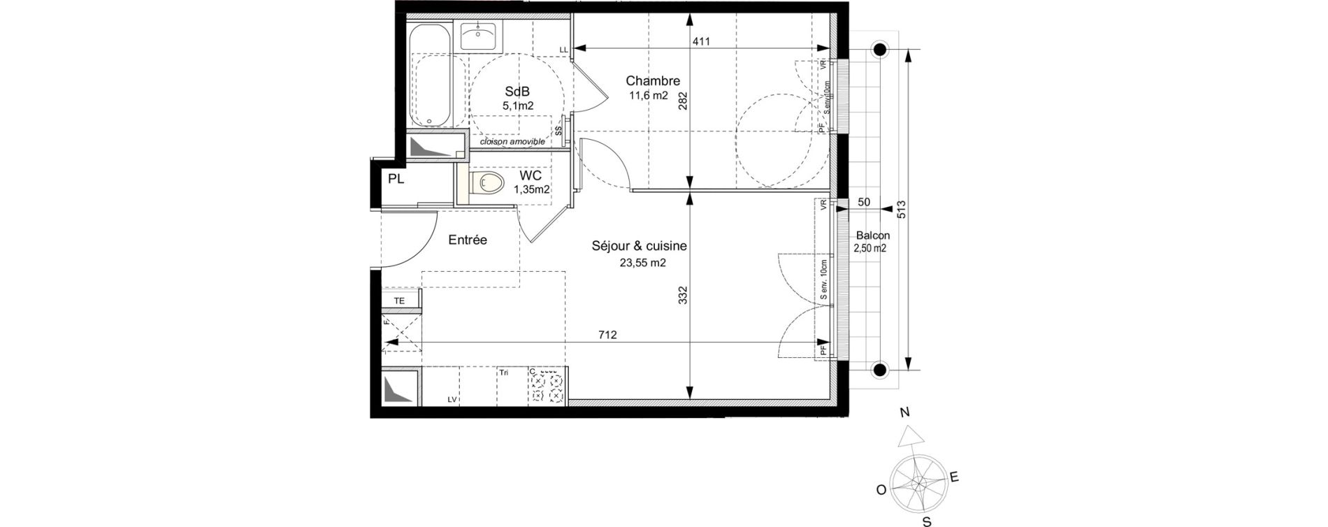 Appartement T2 de 41,60 m2 au Plessis-Robinson Ilot du ponant