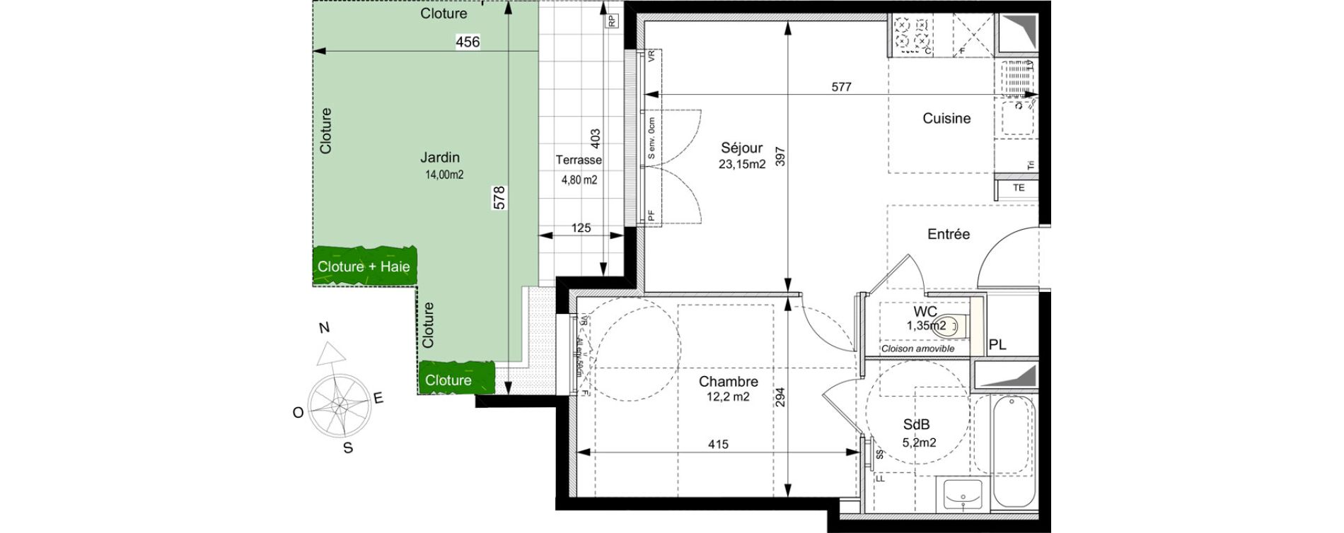 Appartement T2 de 41,90 m2 au Plessis-Robinson Ilot du ponant