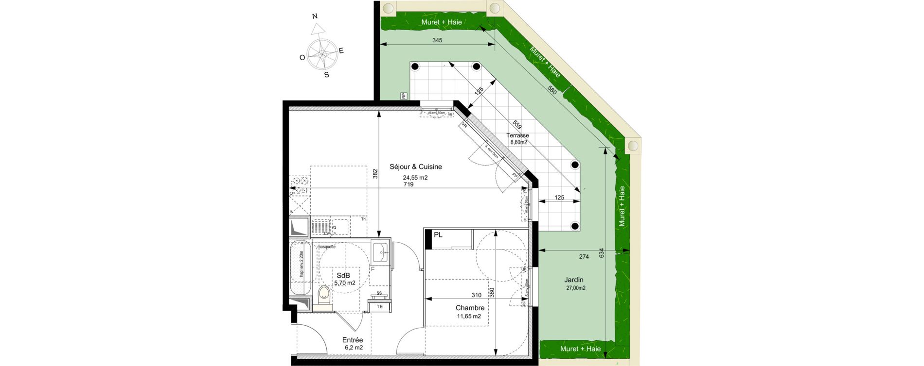 Appartement T2 de 48,20 m2 au Plessis-Robinson Ilot du ponant