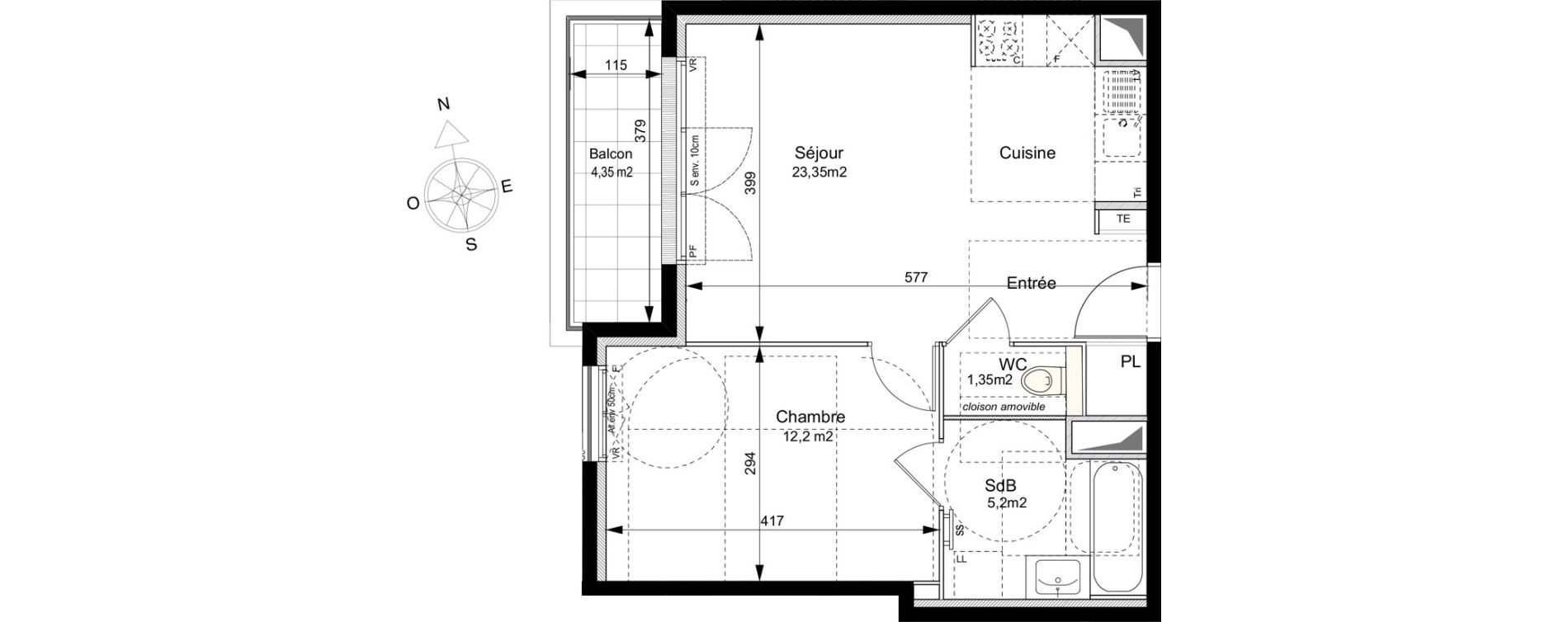 Appartement T2 de 42,10 m2 au Plessis-Robinson Ilot du ponant