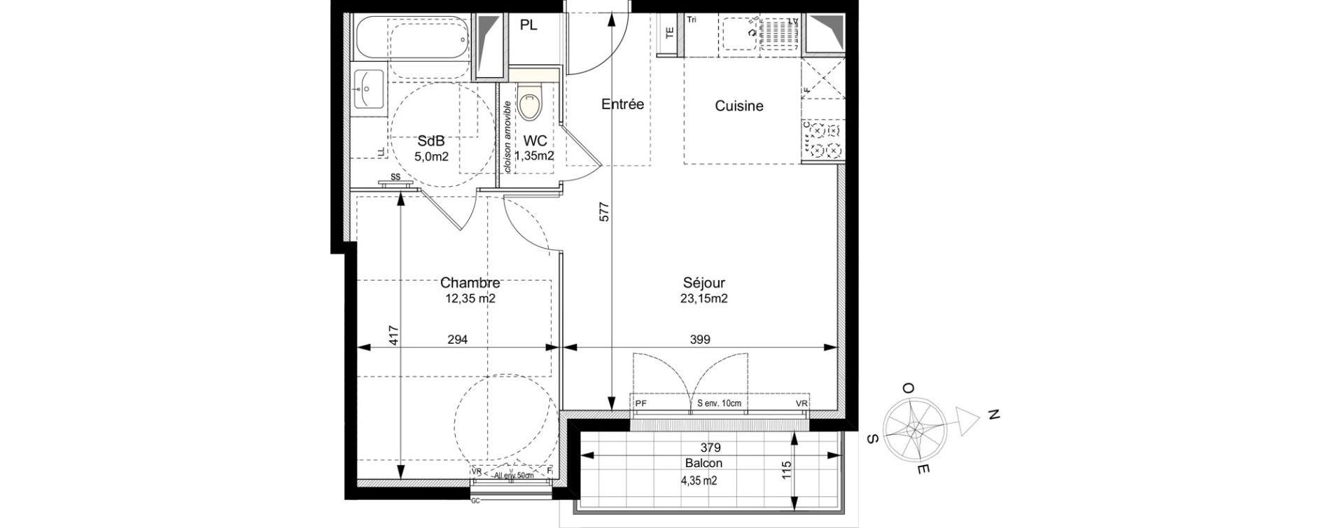 Appartement T2 de 41,85 m2 au Plessis-Robinson Ilot du ponant