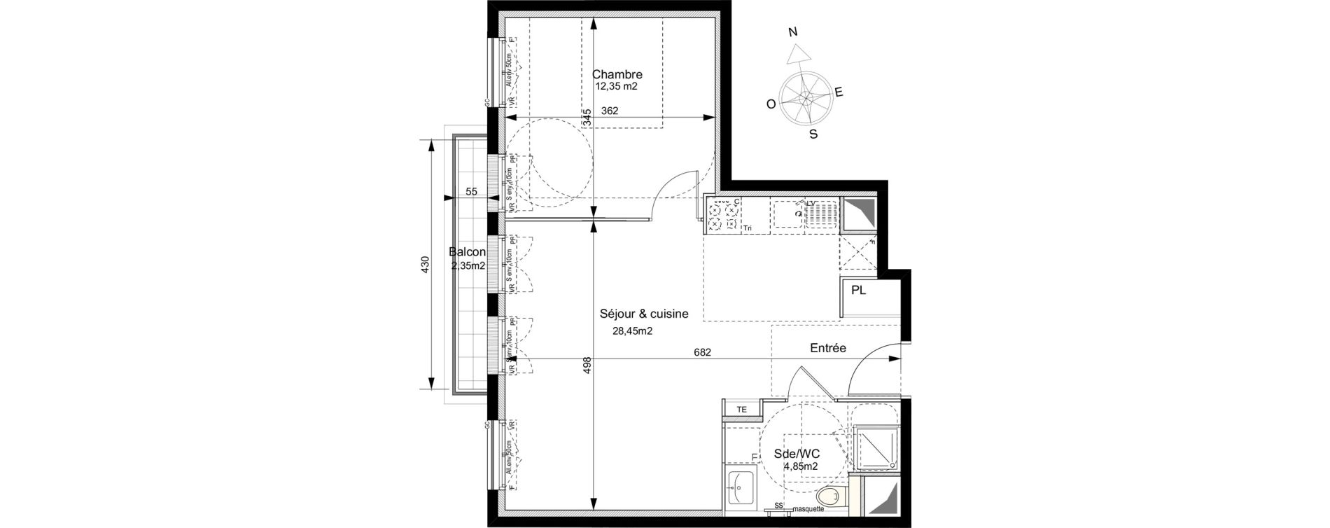 Appartement T2 de 45,65 m2 au Plessis-Robinson Ilot du ponant