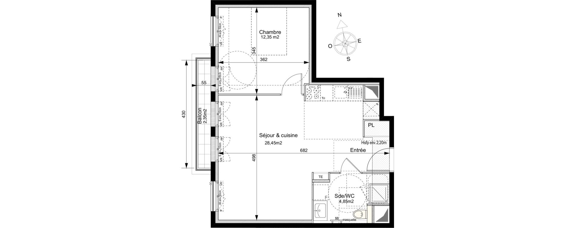 Appartement T2 de 45,65 m2 au Plessis-Robinson Ilot du ponant