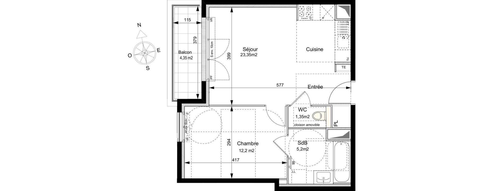 Appartement T2 de 42,10 m2 au Plessis-Robinson Ilot du ponant