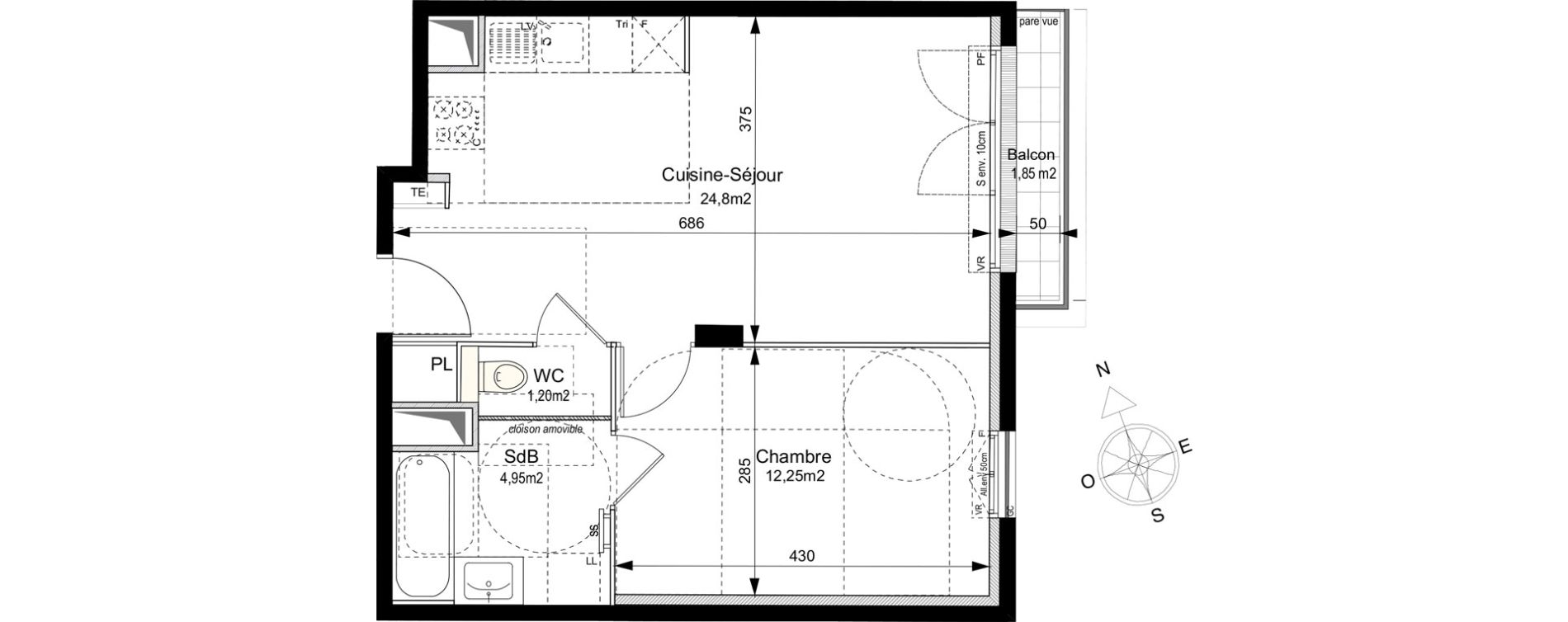 Appartement T2 de 43,20 m2 au Plessis-Robinson Ilot du ponant