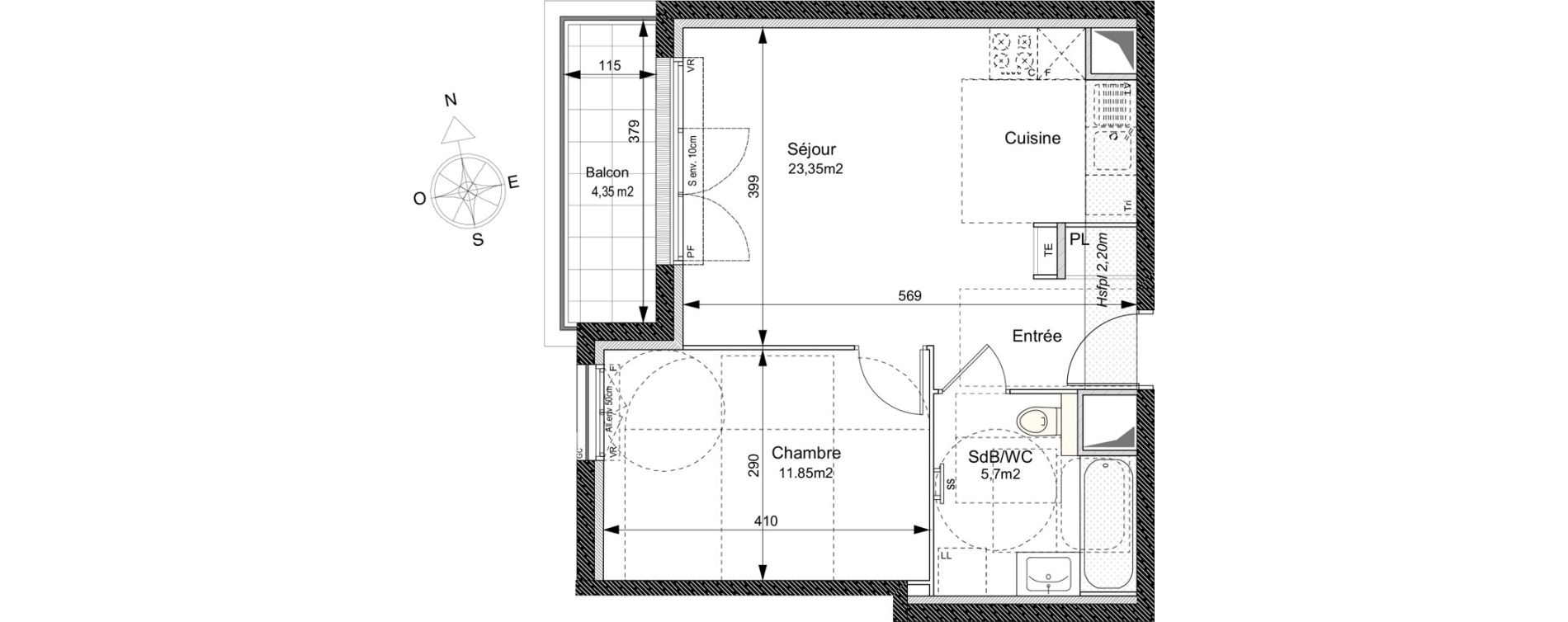Appartement T2 de 40,90 m2 au Plessis-Robinson Ilot du ponant