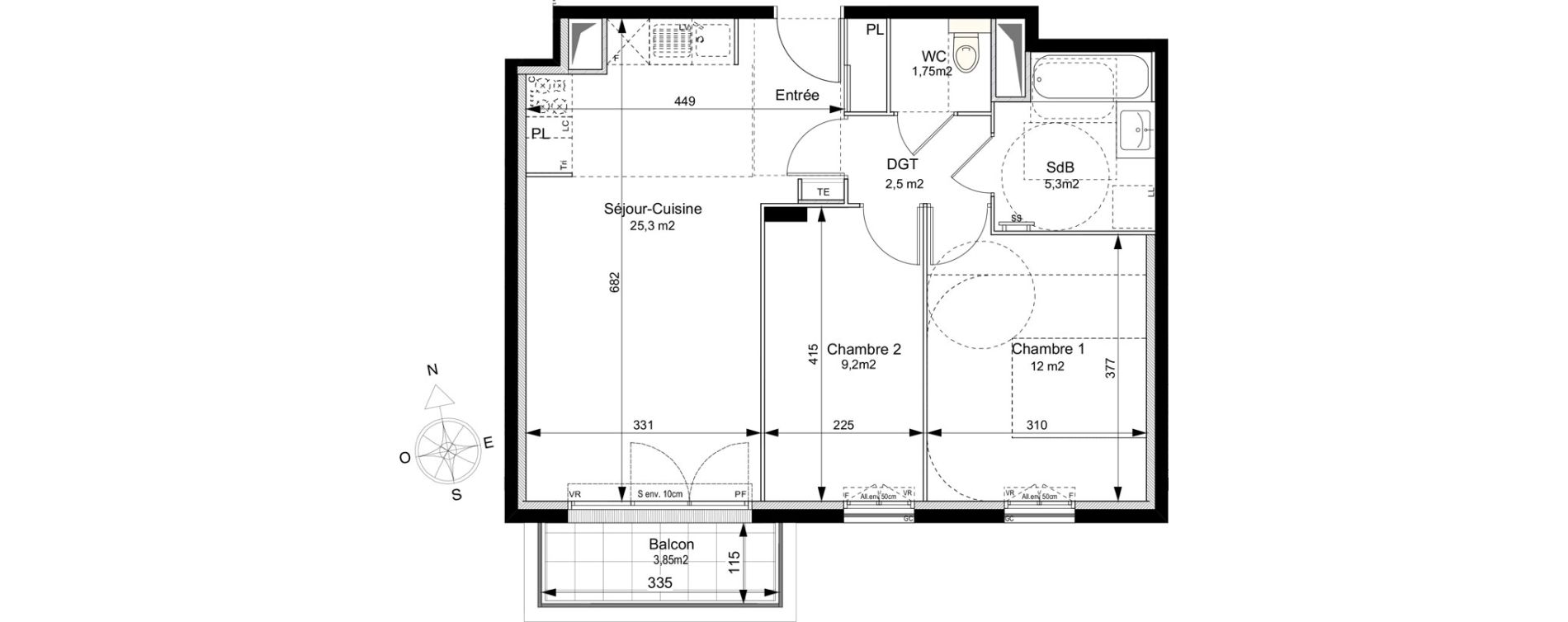 Appartement T3 de 56,05 m2 au Plessis-Robinson Ilot du ponant
