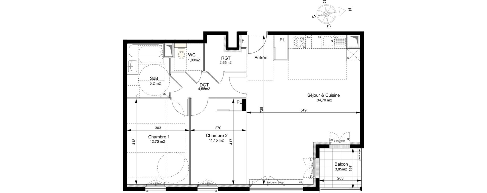 Appartement T3 de 72,85 m2 au Plessis-Robinson Ilot du ponant