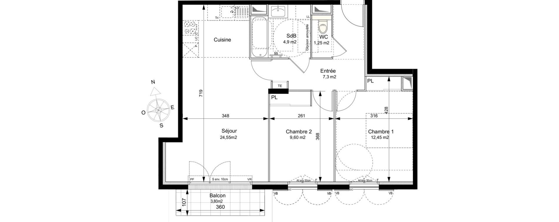 Appartement T3 de 60,05 m2 au Plessis-Robinson Ilot du ponant