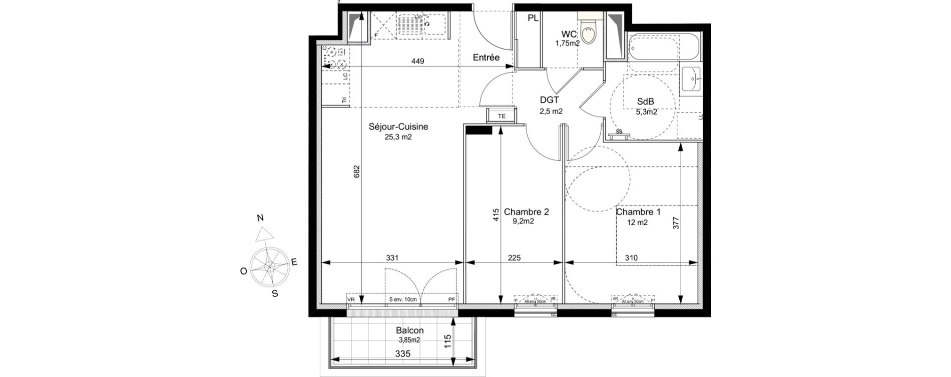 Appartement T3 de 56,10 m2 au Plessis-Robinson Ilot du ponant