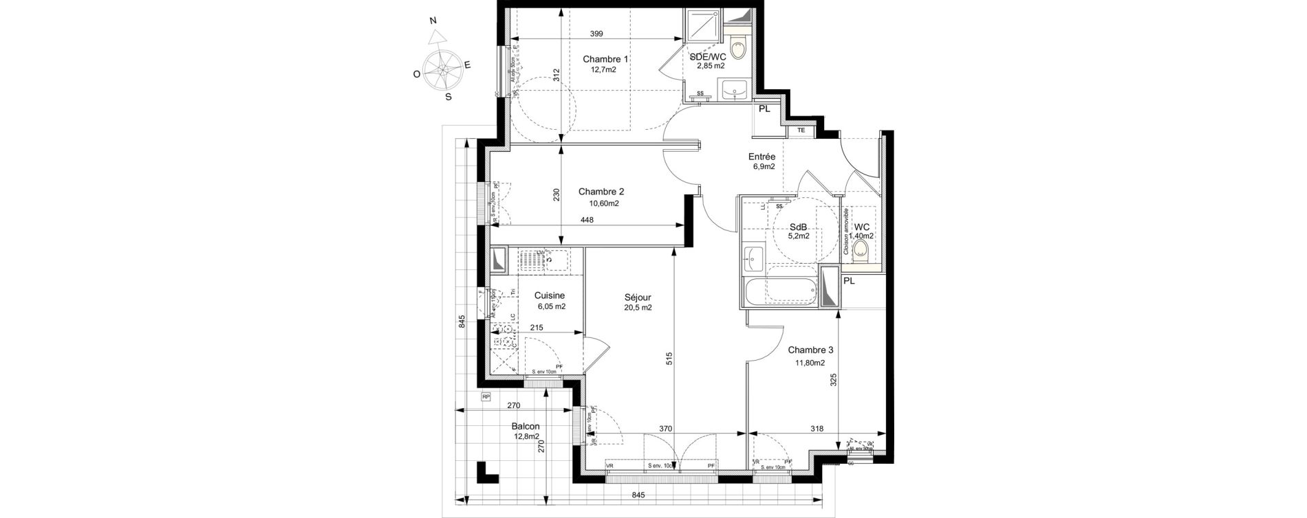 Appartement T4 de 78,00 m2 au Plessis-Robinson Ilot du ponant