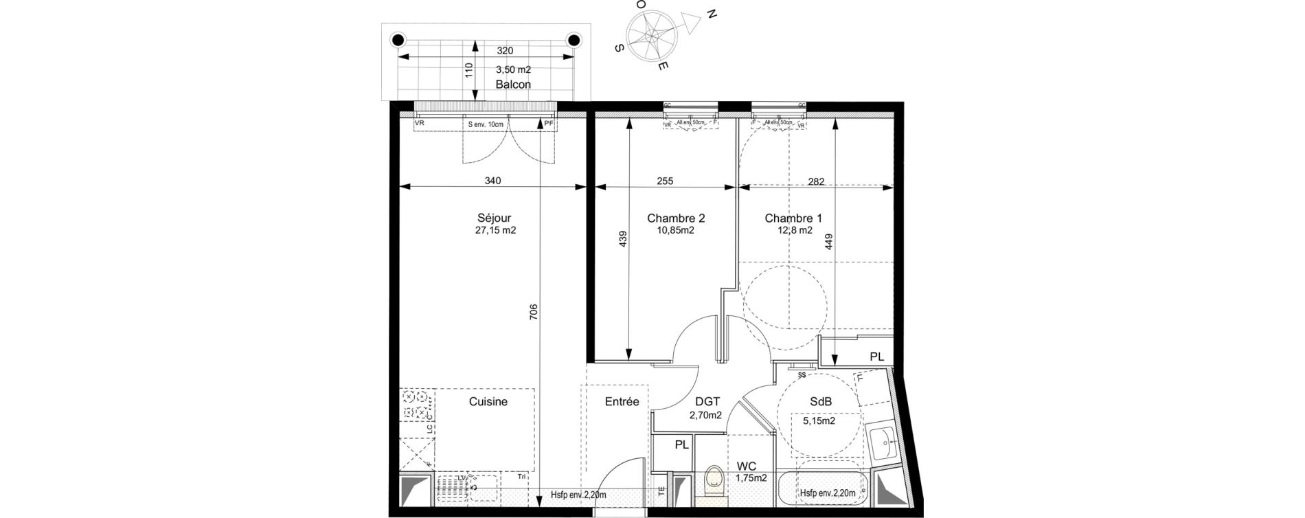 Appartement T3 de 60,40 m2 au Plessis-Robinson Ilot du ponant