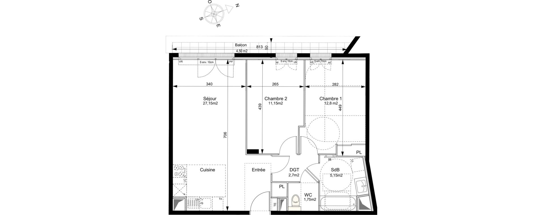 Appartement T3 de 60,70 m2 au Plessis-Robinson Ilot du ponant