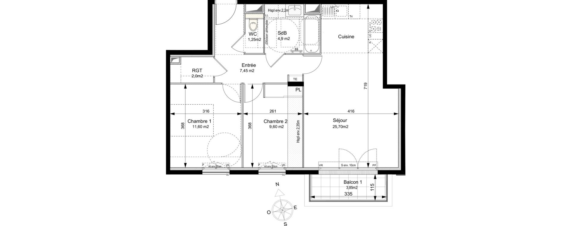 Appartement T3 de 62,50 m2 au Plessis-Robinson Ilot du ponant