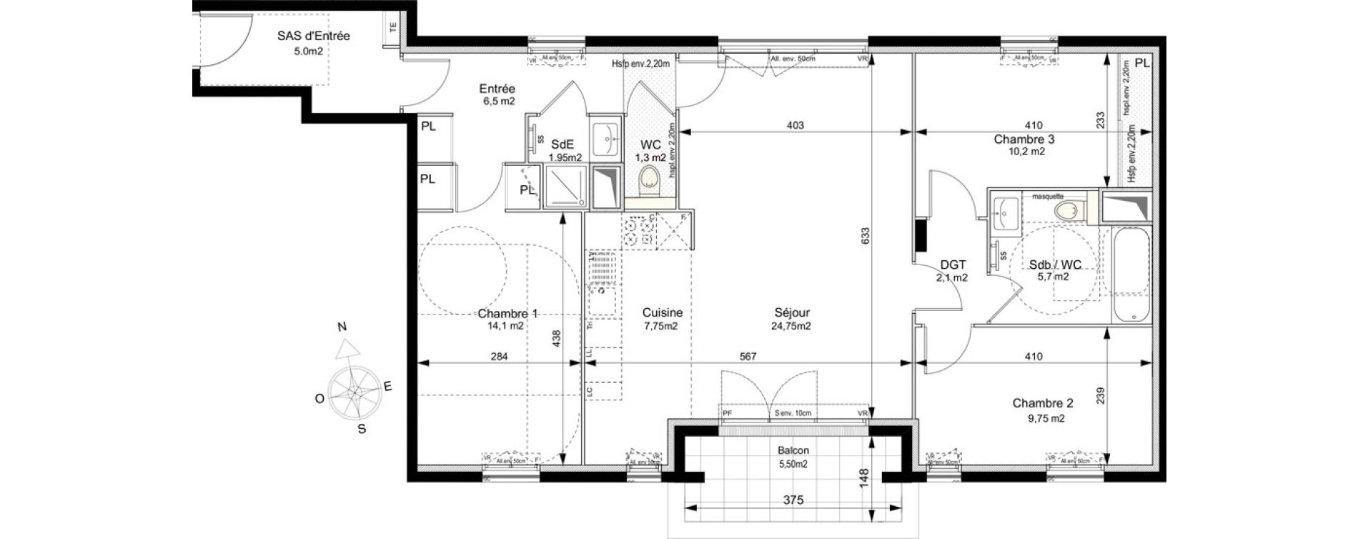 Appartement T4 de 89,10 m2 au Plessis-Robinson Ilot du ponant