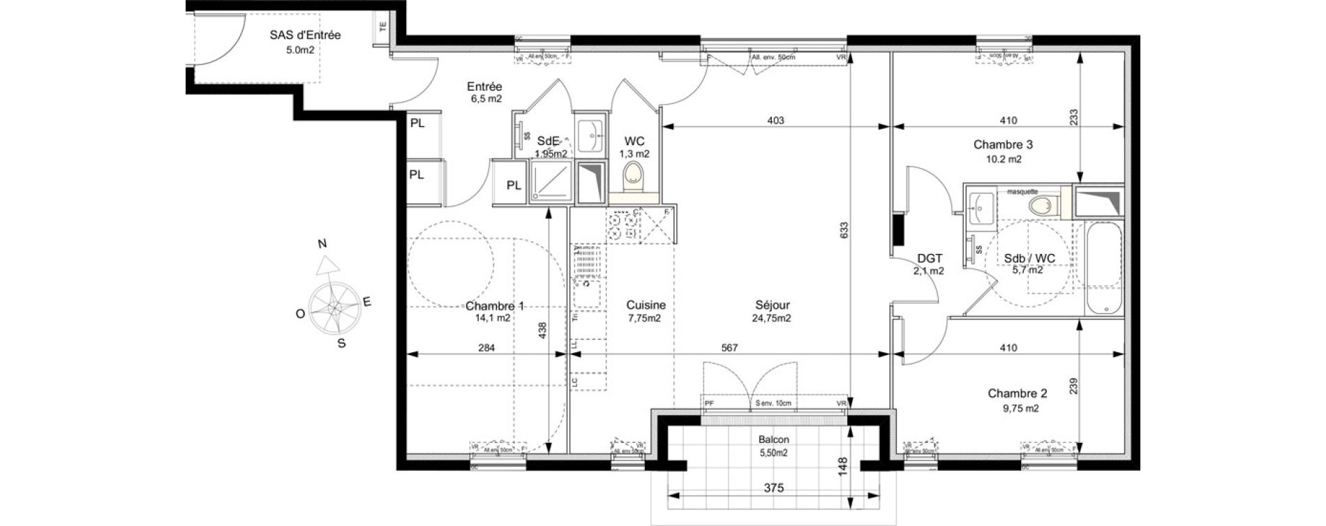 Appartement T4 de 89,10 m2 au Plessis-Robinson Ilot du ponant