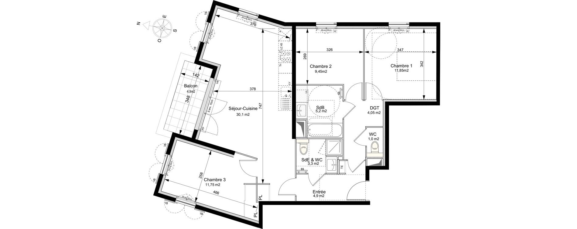 Appartement T4 de 81,60 m2 au Plessis-Robinson Ilot du ponant