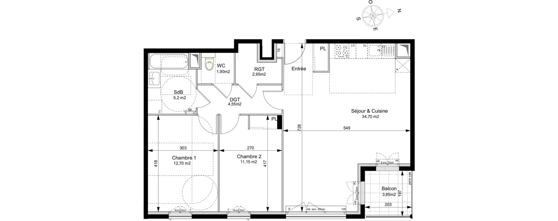 Appartement T3 de 72,85 m2 au Plessis-Robinson Ilot du ponant
