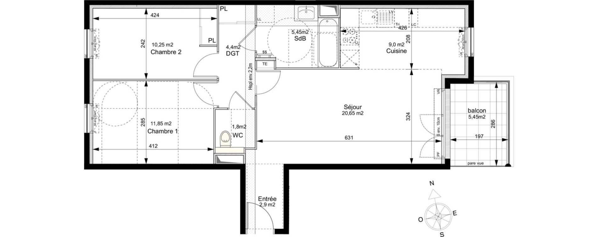 Appartement T3 de 66,30 m2 au Plessis-Robinson Ilot du ponant