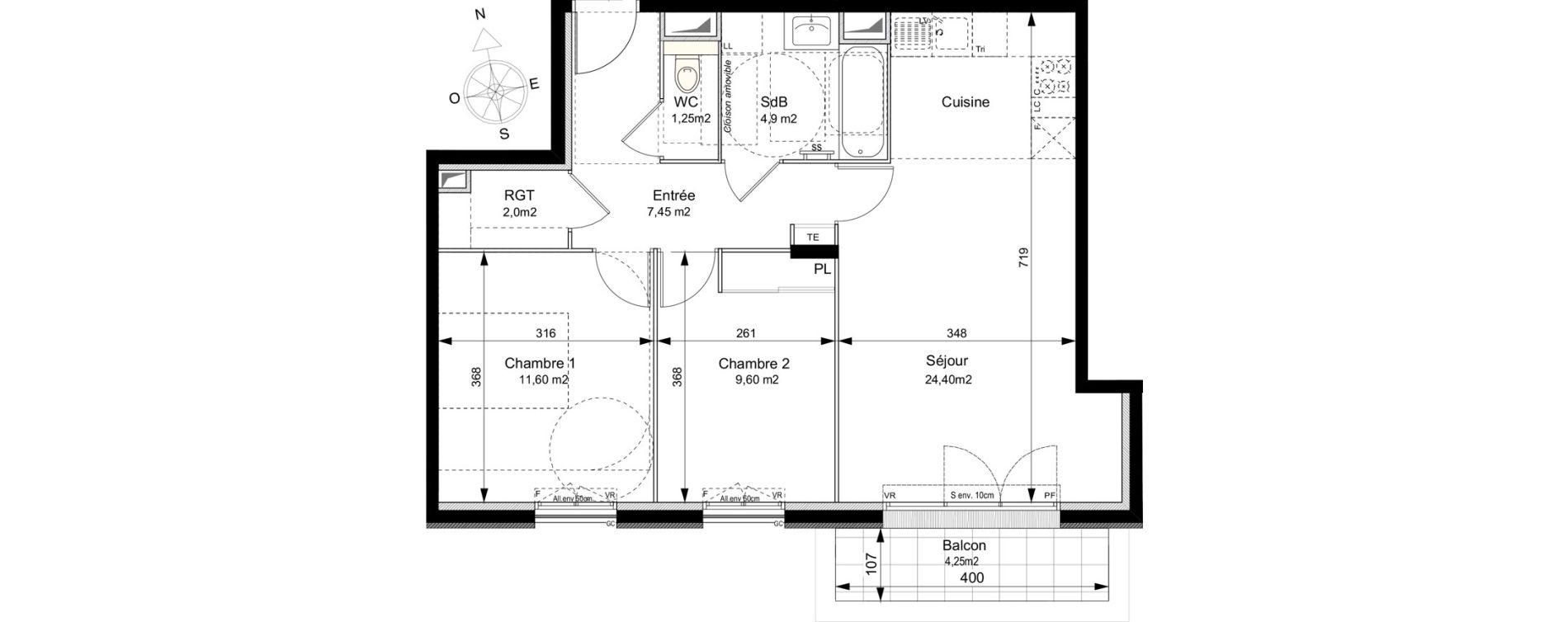 Appartement T3 de 61,20 m2 au Plessis-Robinson Ilot du ponant