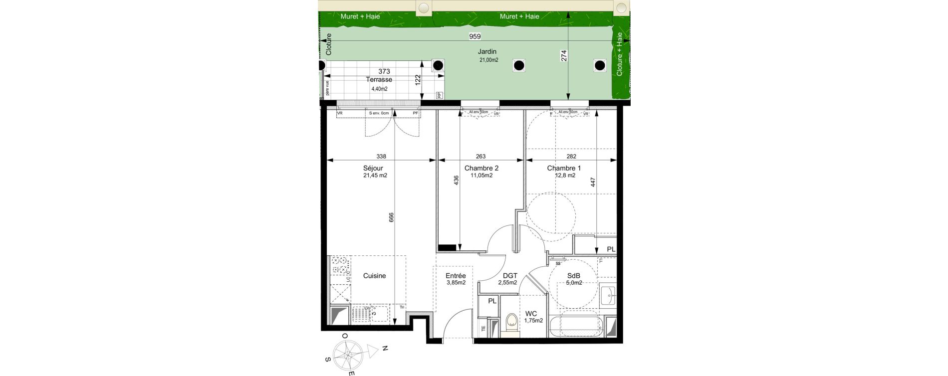 Appartement T3 de 58,45 m2 au Plessis-Robinson Ilot du ponant