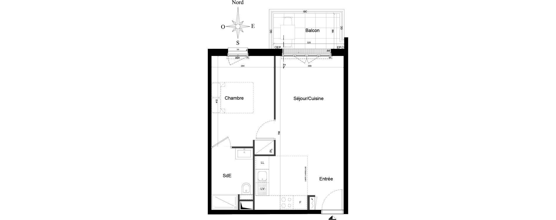 Appartement T2 de 40,56 m2 au Plessis-Robinson Ilot du ponant