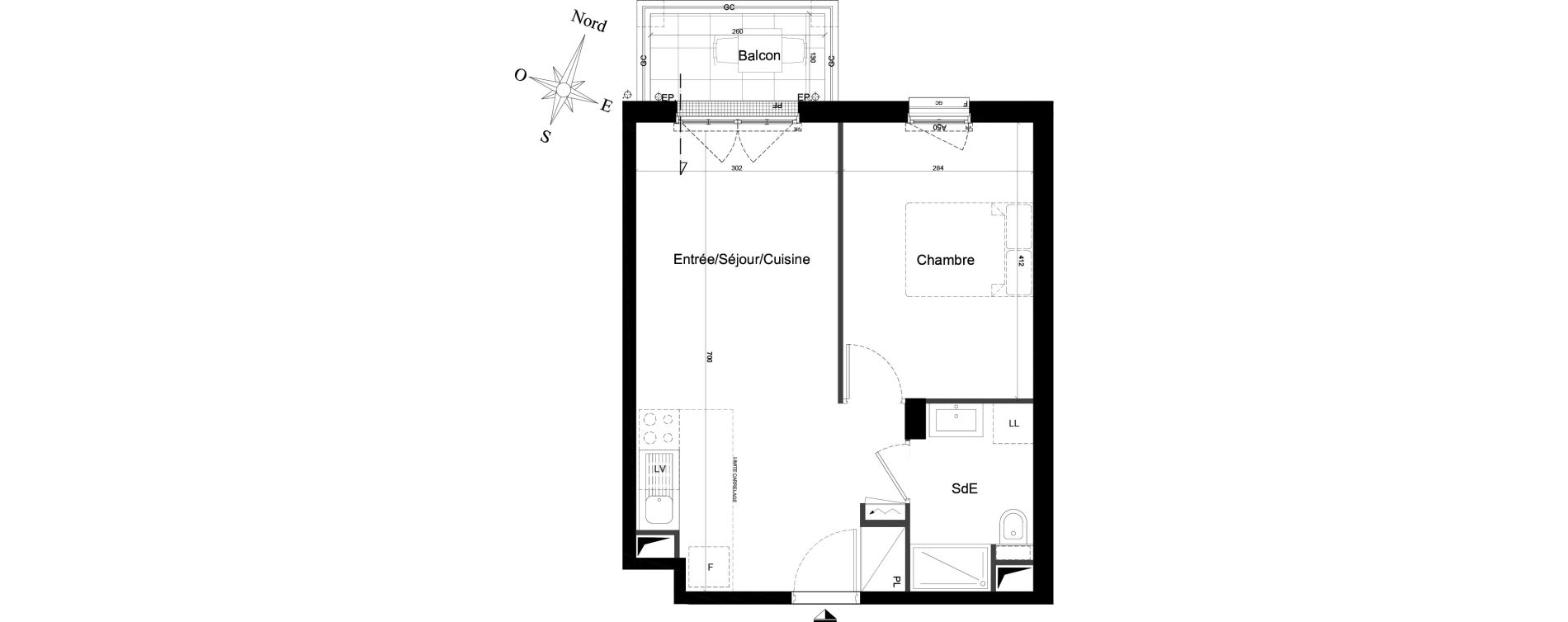 Appartement T2 de 39,52 m2 au Plessis-Robinson Ilot du ponant