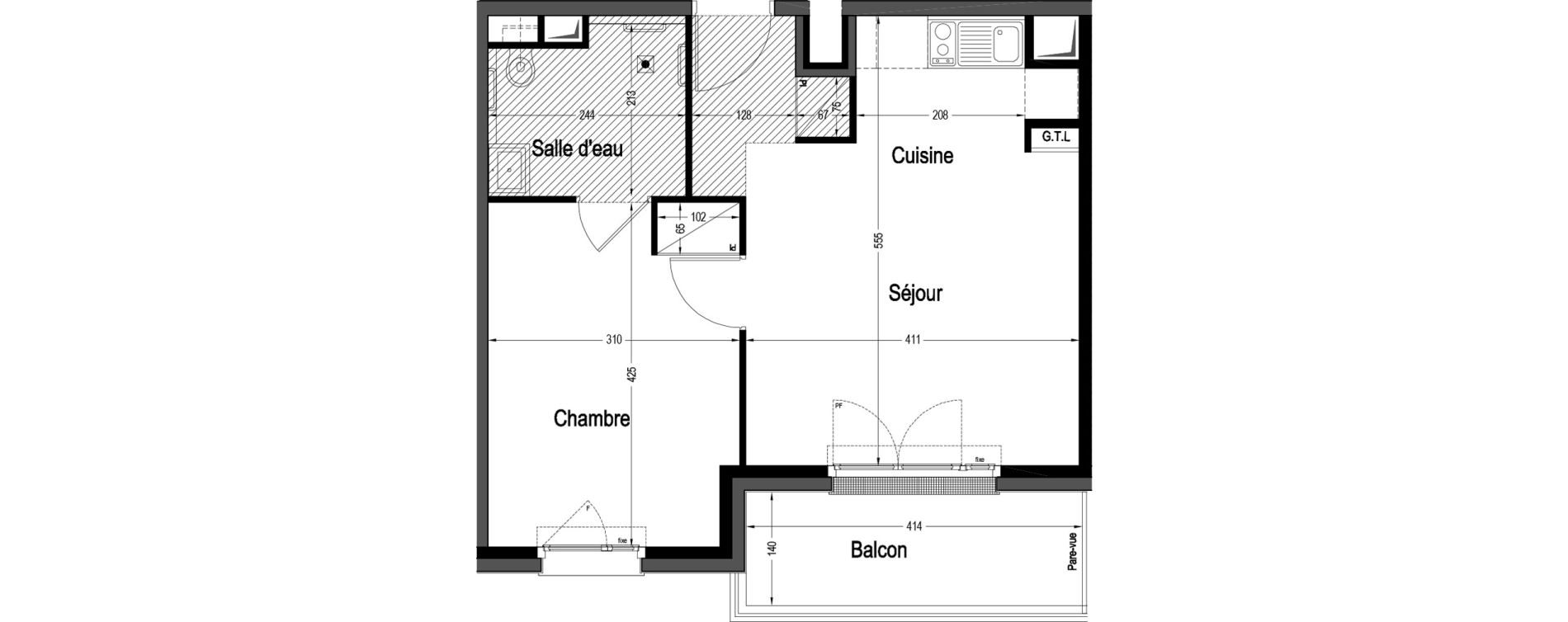Appartement T2 meubl&eacute; de 40,63 m2 &agrave; Marnes-La-Coquette Centre