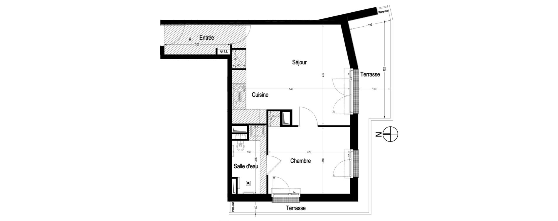 Appartement T2 meubl&eacute; de 44,54 m2 &agrave; Marnes-La-Coquette Centre
