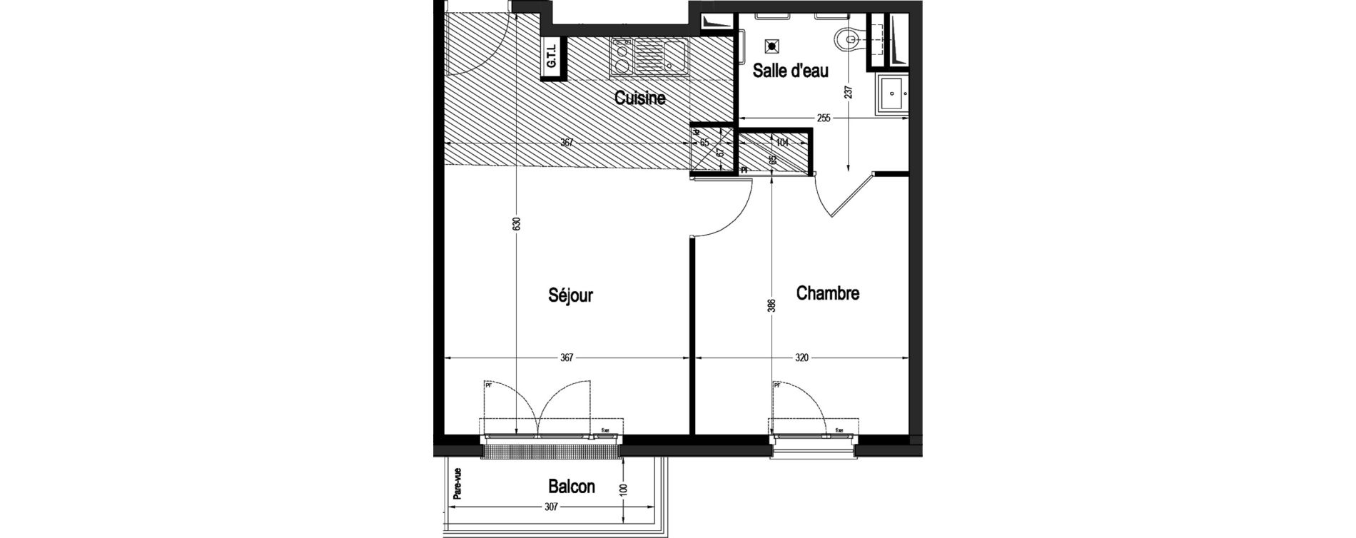 Appartement T2 meubl&eacute; de 41,13 m2 &agrave; Marnes-La-Coquette Centre
