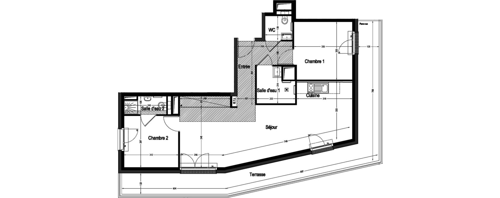 Appartement T3 meubl&eacute; de 70,85 m2 &agrave; Marnes-La-Coquette Centre