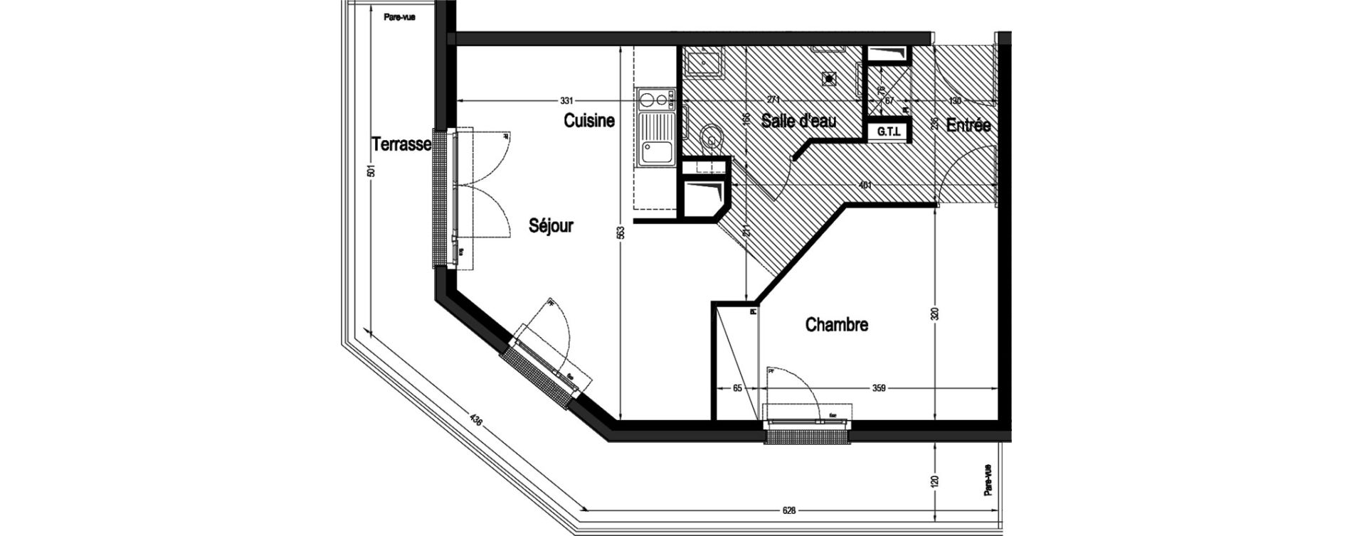 Appartement T2 meubl&eacute; de 41,29 m2 &agrave; Marnes-La-Coquette Centre