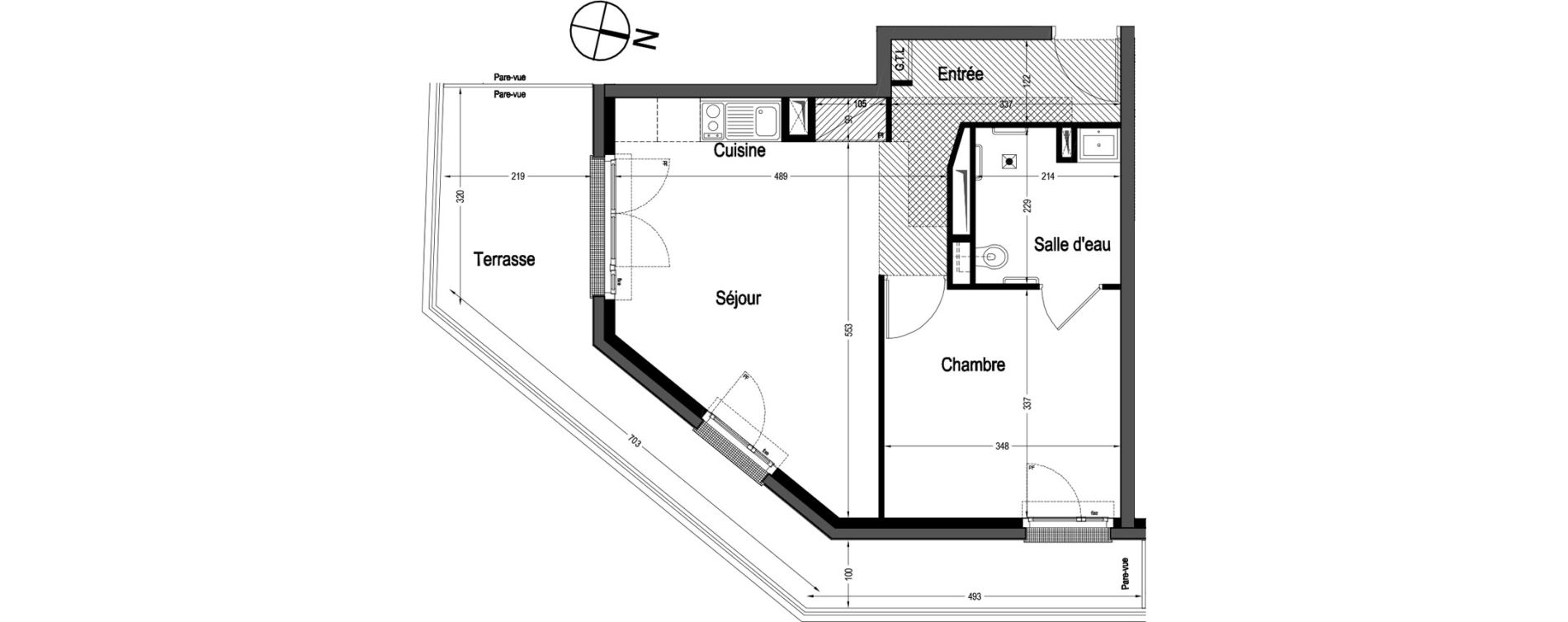 Appartement T2 meubl&eacute; de 42,17 m2 &agrave; Marnes-La-Coquette Centre