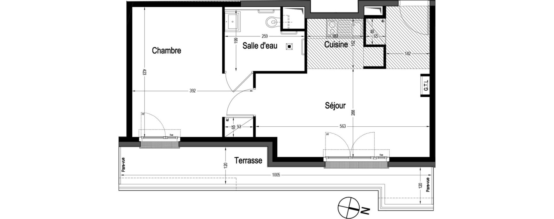 Appartement T2 meubl&eacute; de 41,11 m2 &agrave; Marnes-La-Coquette Centre