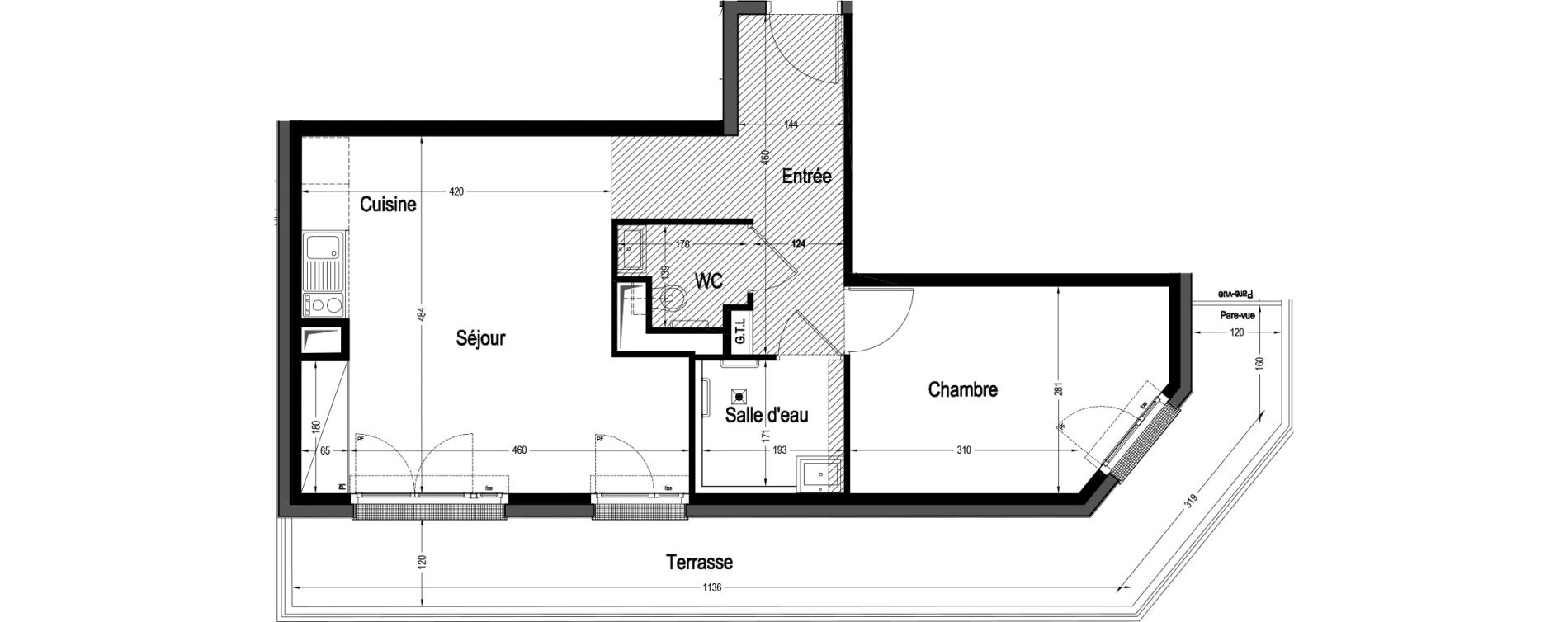Appartement T2 meubl&eacute; de 47,11 m2 &agrave; Marnes-La-Coquette Centre