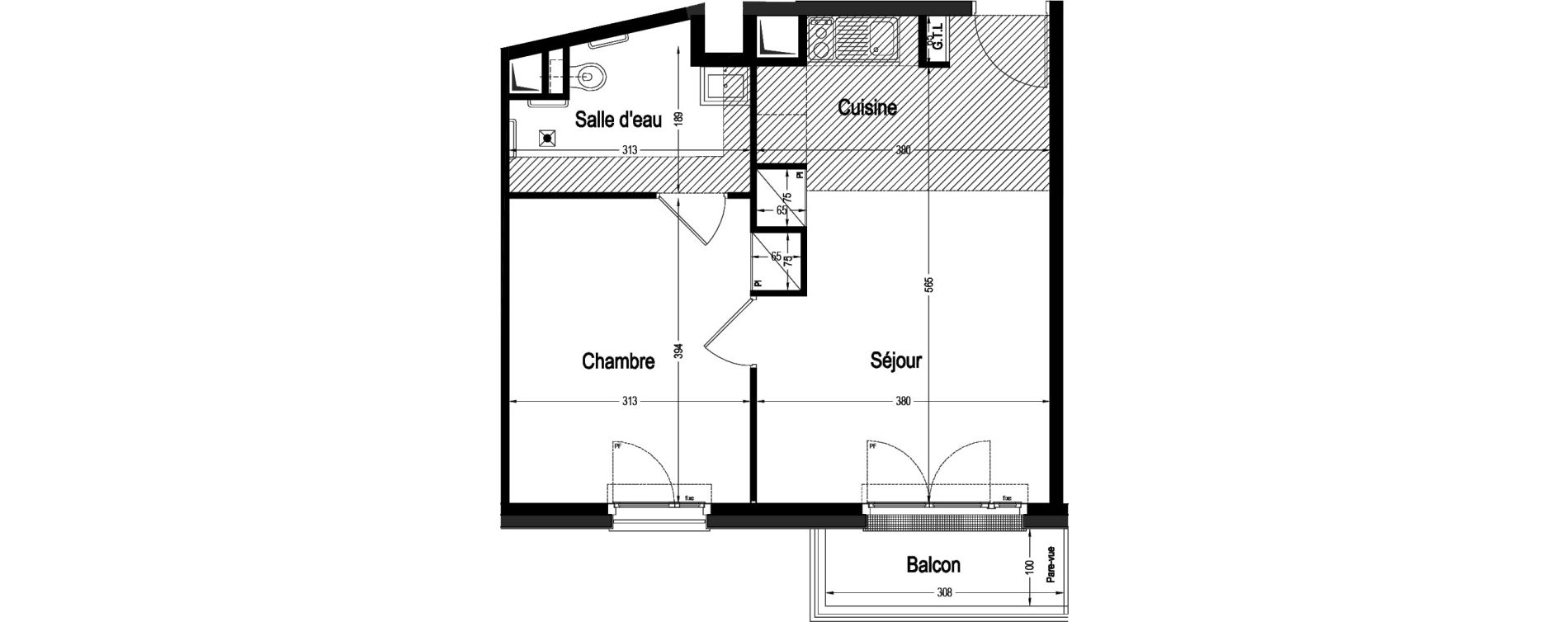 Appartement T2 de 40,88 m2 &agrave; Marnes-La-Coquette Centre