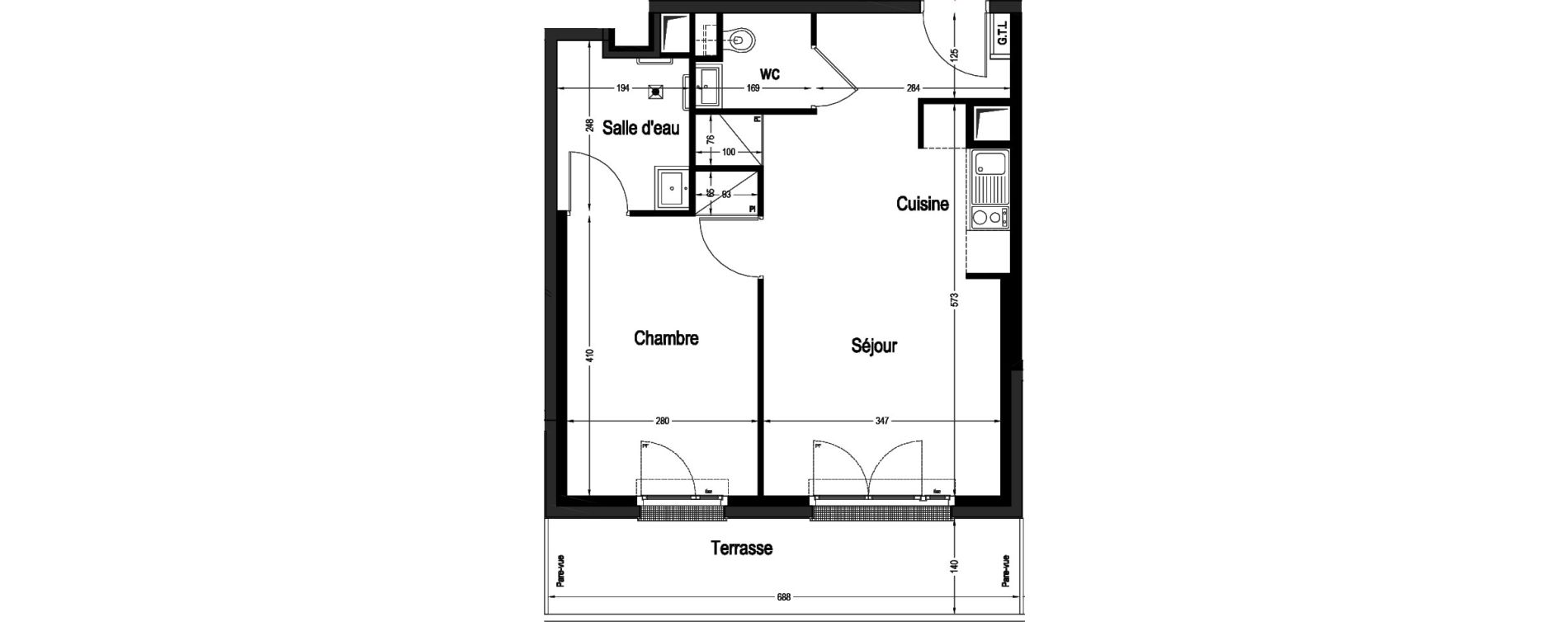 Appartement T2 de 42,51 m2 &agrave; Marnes-La-Coquette Centre