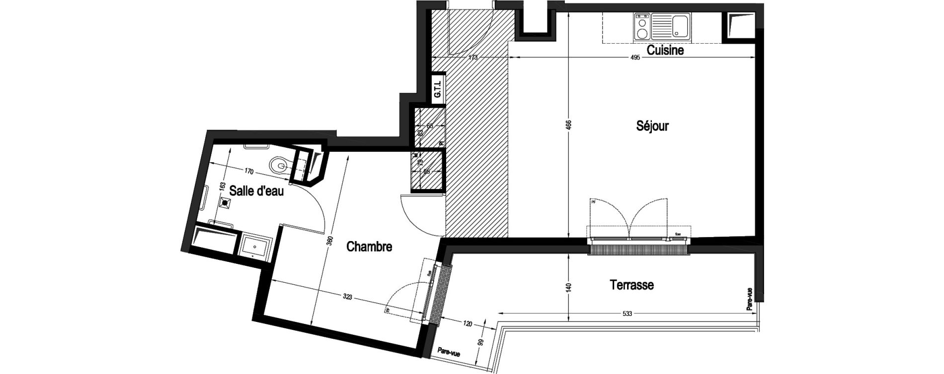 Appartement T2 de 44,78 m2 &agrave; Marnes-La-Coquette Centre